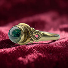 Load image into Gallery viewer, Scottish Moss Agate Solitaire Ring - Antique Victorian 10K Yellow Gold Bezel Set Celtic Ring - Circa 1890s - Size 7 - 1g Estate Fine Jewelry

