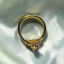 Load image into Gallery viewer, Garnet Amethyst Leaf Vine Bypass Ring - Estate 10K Yellow Gold 1.5CTTW Marquise Cut Garnet Amethyst Diamond Accents - Size 7 Fine Jewelry
