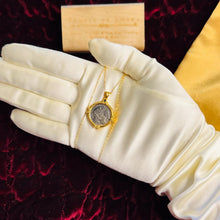 Load image into Gallery viewer, Athena Goddess Coin Necklace - 18K Yellow Gold Emerald Cabochon Owl of Athena Wisdom Pendant - 17 Inch Chain - 5.4g Fine Jewelry
