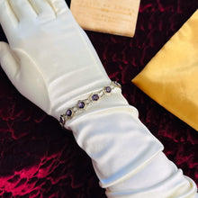 Load image into Gallery viewer, Amethyst Hexagonal Link Bracelet - Antique Art Deco 10K White Gold Handcrafted Fancy Link Chain - Circa 1920s - 7 Inch - 7.5g Fine Jewelry
