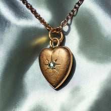 Load image into Gallery viewer, ANTIQUE 10K Gold Old Mine Cut Diamond Heart Puff Necklace - 14" -Victorian Dainty Necklace -1.6g Heart Necklace for Wife Girlfriend Daughter
