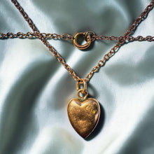 Load image into Gallery viewer, ANTIQUE 10K Gold Old Mine Cut Diamond Heart Puff Necklace - 14" -Victorian Dainty Necklace -1.6g Heart Necklace for Wife Girlfriend Daughter
