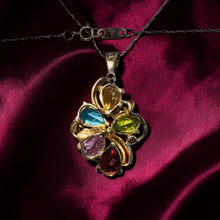 Load image into Gallery viewer, Multi-Gemstone Rainbow Cluster Necklace - Vintage 10K Yellow Gold 3.5CT Natural Garnet Citrine Amethyst Peridot Topaz - 19 Inch Fine Jewelry
