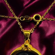 Load image into Gallery viewer, Athena Goddess Coin Necklace - 18K Yellow Gold Emerald Cabochon Owl of Athena Wisdom Pendant - 17 Inch Chain - 5.4g Fine Jewelry
