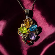 Load image into Gallery viewer, Multi-Gemstone Rainbow Cluster Necklace - Vintage 10K Yellow Gold 3.5CT Natural Garnet Citrine Amethyst Peridot Topaz - 19 Inch Fine Jewelry
