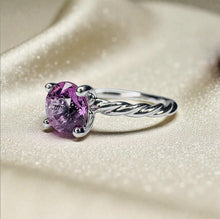Load image into Gallery viewer, Pink Sapphire Solitaire Ring - James Allen 14K White Gold Natural 1ct Round Cut - Twisted Rope Band - Size 6 - September Estate Fine Jewelry
