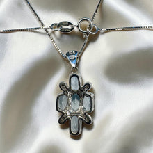 Load image into Gallery viewer, Aquamarine Diamond Cross Necklace - 10K White Gold 1CT Oval Cut Natural Aquamarine With 4 Diamonds - 16 Inch Chain - 2.2g Fine Jewelry
