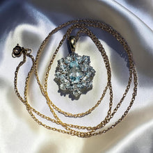 Load image into Gallery viewer, Aquamarine Cluster Halo Necklace - Vintage 10K Yellow Gold 2CTTW Natural Aquamarine Pendant - 18 Inch Chain - 2.6g March Birthstone
