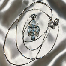 Load image into Gallery viewer, Aquamarine Diamond Cross Necklace - 10K White Gold 1CT Oval Cut Natural Aquamarine With 4 Diamonds - 16 Inch Chain - 2.2g Fine Jewelry
