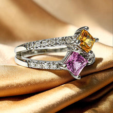 Load image into Gallery viewer, 14K White Gold Pink &amp; Yellow Sapphire Diamond Ring Natural Sapphire Toi et Moi Ring | Size 5 | Two Stone Fine Jewelry Ring | Estate Vintage romantic engagement ring alternative engagement rings mothers day gift christmas gift
