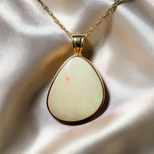 Load image into Gallery viewer, Australian Opal Pendant Necklace - Vintage 10K Yellow Gold Natural White Opal - 19" Chain - October Birthstone Estate Fine Jewelry - 1.4g
