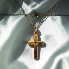 Load image into Gallery viewer, Diamond Cross Necklace - Antique Victorian 10K Yellow Gold Old Mine Cut Diamond Accent Dainty Pendant - 14 Inch Chain - 1.1g Fine Jewelry
