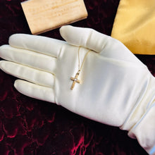 Load image into Gallery viewer, Diamond Cross Necklace - Antique Victorian 10K Yellow Gold Old Mine Cut Diamond Accent Dainty Pendant - 14 Inch Chain - 1.1g Fine Jewelry
