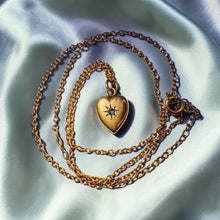 Load image into Gallery viewer, ANTIQUE 10K Gold Old Mine Cut Diamond Heart Puff Necklace - 14" -Victorian Dainty Necklace -1.6g Heart Necklace for Wife Girlfriend Daughter
