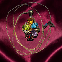 Load image into Gallery viewer, Multi-Gemstone Rainbow Cluster Necklace - Vintage 10K Yellow Gold 3.5CT Natural Garnet Citrine Amethyst Peridot Topaz - 19 Inch Fine Jewelry
