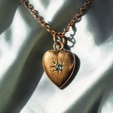 Load image into Gallery viewer, Puffy Heart Necklace - Antique Victorian 10K Yellow Gold Old Mine Cut Diamond Accent Dainty Pendant - 14 Inch Chain - 1.6g Fine Jewelry
