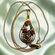 Load image into Gallery viewer, ANTIQUE -10K Gold -Art Nouveau -Ruby Necklace -17" -Flower Leaf Necklace -3.1g Teardrop Pendant - Ethereal Fairytail Necklace - Victorian
