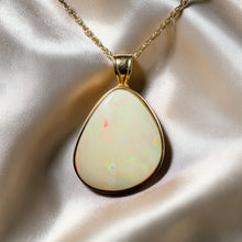 Load image into Gallery viewer, Australian Opal Pendant Necklace - Vintage 10K Yellow Gold Natural White Opal - 19" Chain - October Birthstone Estate Fine Jewelry - 1.4g
