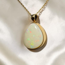 Load image into Gallery viewer, Australian Opal Pendant Necklace - Vintage 10K Yellow Gold Natural White Opal - 19" Chain - October Birthstone Estate Fine Jewelry - 1.4g
