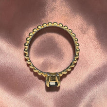 Load image into Gallery viewer, Teal Sapphire Ring in 14K Yellow Gold – .75ct Untreated Unheated Natural Greenish Blue Sapphire Round Cut Beaded Band Stacking Ring –Size 6
