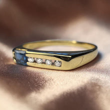 Load image into Gallery viewer, 14K Gold Natural Blue Sapphire &amp; Diamond Ring Channel Set Stacking Band Size 6 Square Cut Sapphire Birthstone Ring Modern Dainty Design 14kt
