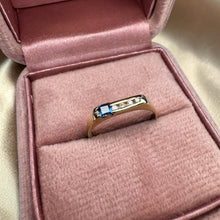 Load image into Gallery viewer, 14K Gold Natural Blue Sapphire &amp; Diamond Ring Channel Set Stacking Band Size 6 Square Cut Sapphire Birthstone Ring Modern Dainty Design 14kt
