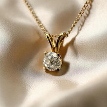 Load image into Gallery viewer, Natural Diamond Necklace in 14K Gold – 1/3CT Round Cut Solitaire – 16" Chain – April Birthstone Gift Dainty Vintage Estate Fine Jewelry
