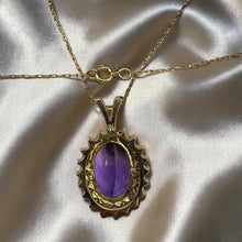 Load image into Gallery viewer, Natural Amethyst &amp; Halo Diamond Necklace – 14K Gold – 20" – Large 4.5ct Oval Cut – Vintage Estate – 3.8g –February Birthstone – Fine Jewelry
