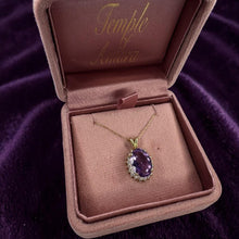 Load image into Gallery viewer, Natural Amethyst &amp; Halo Diamond Necklace – 14K Gold – 20" – Large 4.5ct Oval Cut – Vintage Estate – 3.8g –February Birthstone – Fine Jewelry
