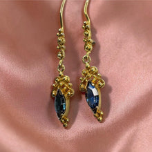 Load image into Gallery viewer, Antique Blue Sapphire Drop Earrings Estate in 14K Gold Art Nouveau Filigree Marquise Blue Sapphire Dangle Earrings 1.6g Vintage Fine Jewelry

