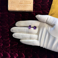 Load image into Gallery viewer, Vintage- 14K Gold Natural Amethyst Earrings Large 5CT T.W. Oval Cut Earth Mined African Amethyst 10mm Studs February Birthstone Estate
