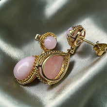 Load image into Gallery viewer, 14K Gold Natural Peruvian Pink Opal &amp; Diamond Earrings 9.78cttw Gumball Opal Dangle Drop Earrings 6.6g October Birthstone Fine Jewelry

