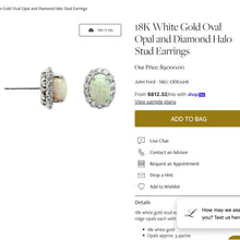 Load image into Gallery viewer, Opal Diamond Drop Earrings in 18K Gold, Natural 3.64ct Orion Opal Designer Chromia Dangle Earrings, October Birthstone Anniversary Gift Wife

