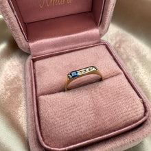 Load image into Gallery viewer, 14K Gold Natural Blue Sapphire &amp; Diamond Ring Channel Set Stacking Band Size 6 Square Cut Sapphire Birthstone Ring Modern Dainty Design 14kt
