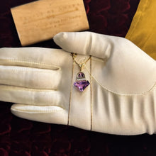 Load image into Gallery viewer, Natural Amethyst &amp; Diamond Necklace in 14K Gold -17" Chain Retro Circa 1980's Contemporary Estate 4.4g February Birthstone Fine Jewelry

