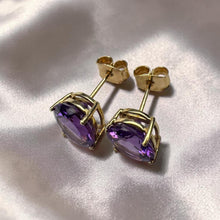 Load image into Gallery viewer, Vintage- 14K Gold Natural Amethyst Earrings Large 5CT T.W. Oval Cut Earth Mined African Amethyst 10mm Studs February Birthstone Estate
