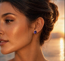Load image into Gallery viewer, Vintage- 14K Gold Natural Amethyst Earrings Large 5CT T.W. Oval Cut Earth Mined African Amethyst 10mm Studs February Birthstone Estate
