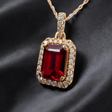 Load image into Gallery viewer, 14K Rose Gold Natural Indian Garnet &amp; Halo Diamond Necklace- 18" -2.3g Earth Mined Garnet Necklace Anniversary Gift Wife January Birthstone
