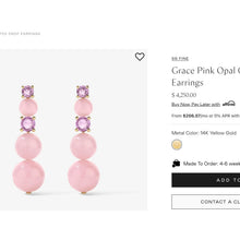 Load image into Gallery viewer, 14K Gold Natural Peruvian Pink Opal &amp; Diamond Earrings 9.78cttw Gumball Opal Dangle Drop Earrings 6.6g October Birthstone Fine Jewelry
