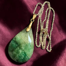 Load image into Gallery viewer, Retro South African Emerald Teardrop Necklace - 14K Yellow Gold Natural Hand Cut Faceted Estate Pendant - 20" Rope Chain - 18g Fine Jewelry
