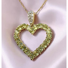Load image into Gallery viewer, 10K Gold Natural Peridot &amp; Diamond Necklace 18" August Heart Necklace  -2.3g
