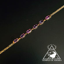 Load image into Gallery viewer, 10k Yellow Gold Vintage Amethyst Bracelet Bismark Link Chain 7.25&quot; Estate 3.6g
