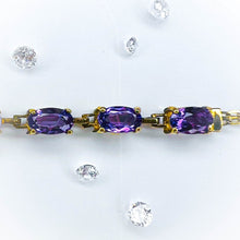 Load image into Gallery viewer, 10k Yellow Gold Vintage Amethyst Bracelet Bismark Link Chain 7.25&quot; Estate 3.6g
