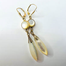 Load image into Gallery viewer, Antique 14k Yellow Gold Mother of  Pearl Earrings Victorian Dangle Earrings 7.5g
