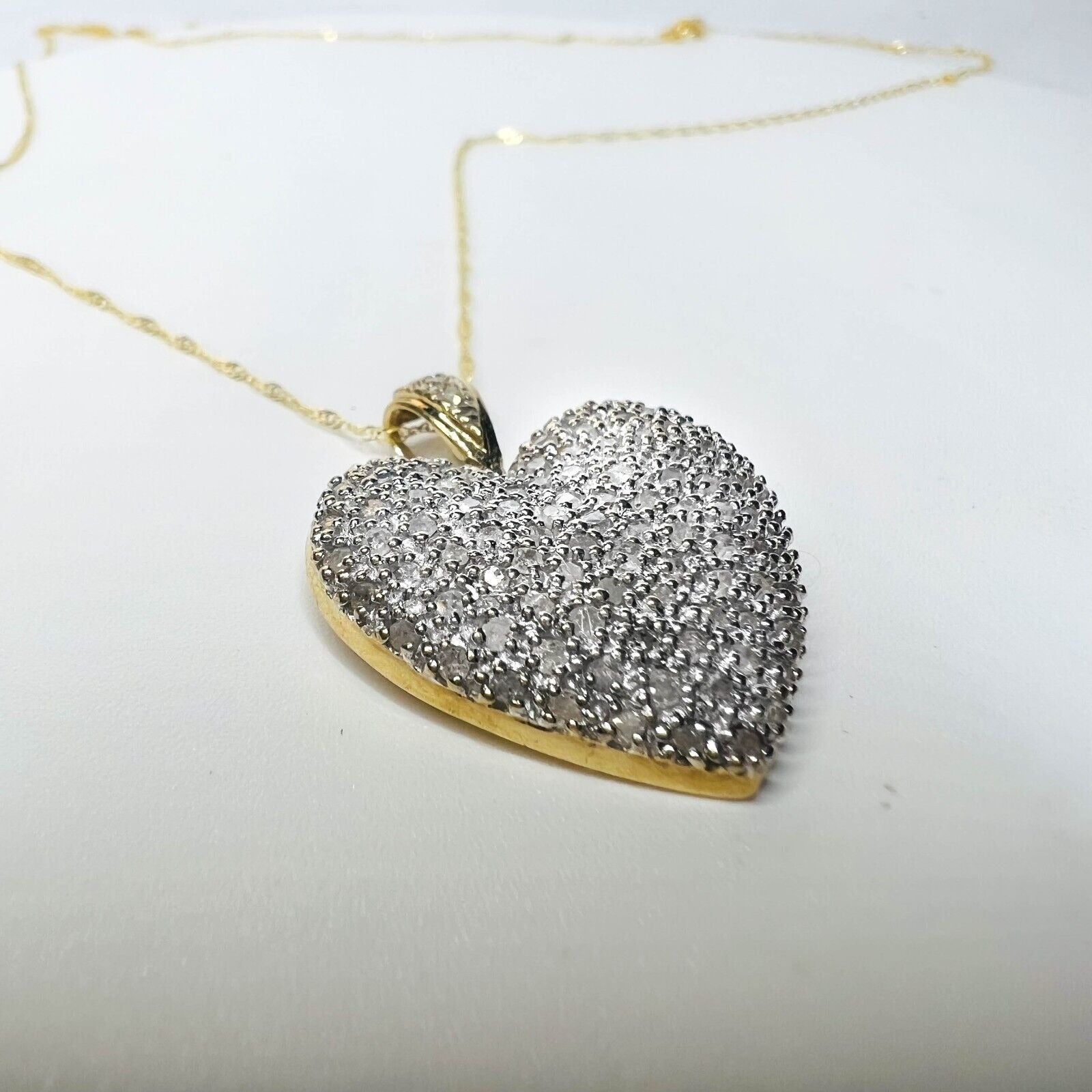 Vintage DIAMOND HEART PENDANT (Heart Necklace) - Puffy / 14K Gold