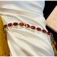 Load image into Gallery viewer, 10k Gold Oval Cut Raspberry Ruby Tennis Bracelet 7.25&quot; 14.4CT Estate Vintage 7g
