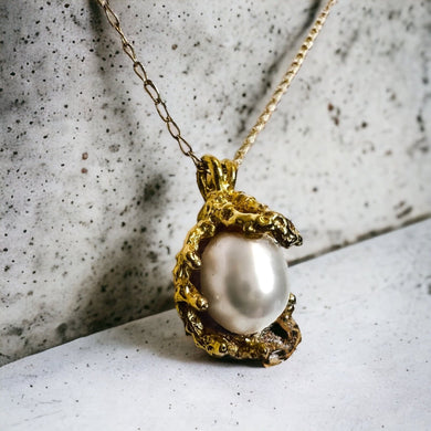 Antique Victorian Era Necklace Baroque Pearl Necklace Brutalist Jewelry Brutalist Modernist Necklace Free Form Ring Free Form Necklace Pearl Pendant Antique Natural Pearls Solid Gold Antique Jewelry Estate Fine Jewelry Vintage Necklaces 10k Gold 14k Yellow Gold 18k Gold Pearl Necklace