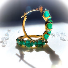 Load image into Gallery viewer, 10k Yellow Gold Natural Emerald Earrings 1.56cttw Vintage Hoop Earrings 1.1g
