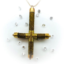 Load image into Gallery viewer, Antique 18th Century 14k Gold Woven Hair Cross Necklace 19&quot; Mourning Jewelry
