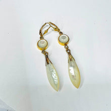 Load image into Gallery viewer, Antique 14k Yellow Gold Mother of  Pearl Earrings Victorian Dangle Earrings 7.5g
